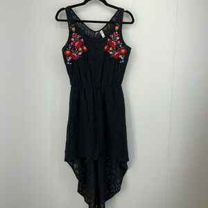 Xhilaration Black Lace High Low Dress Floral Embroidery Caochella Boho Medium